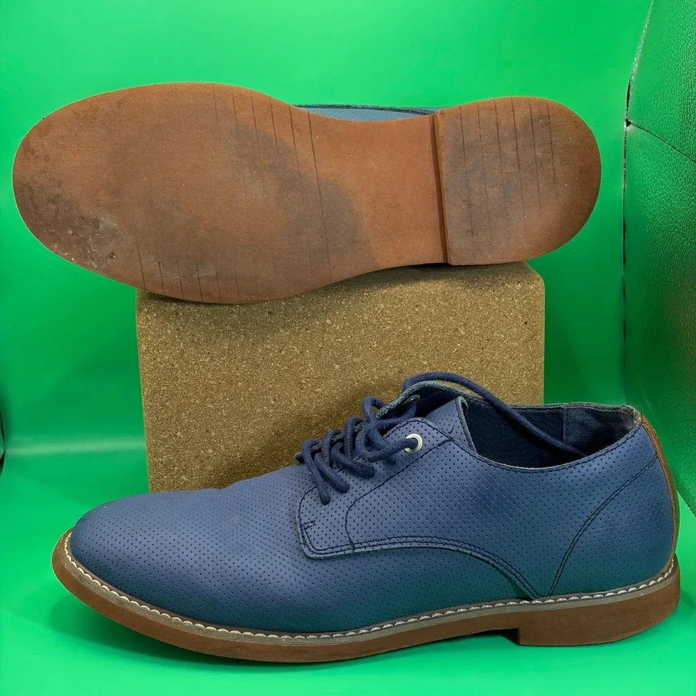 Tommy Hilfiger Seaside Oxford Shoes Mens 10.5 Navy Blue Perforated Leather Derby